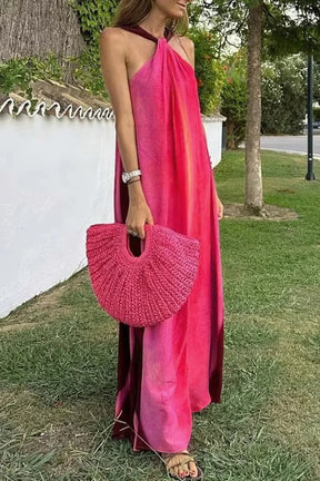 Vestido Longo Rosa Degradê com Alça de Amarração - Nelima