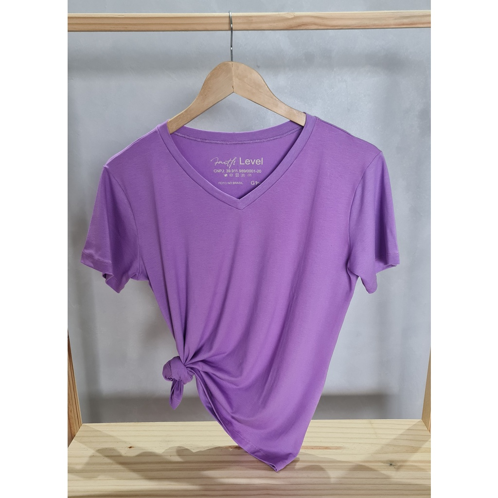 Camiseta Feminina T Shirt Plus Size Gola V Viscolaycra Basica Lisa