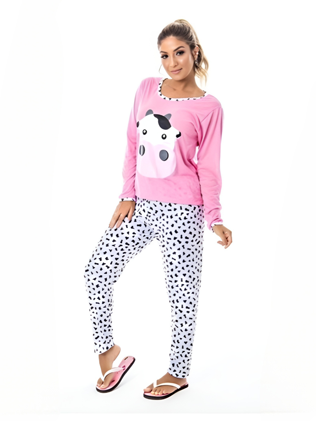 Pijama FB Feminino Malha Premium Adulto PERSONAGENS Longo Confort Fechado Manga Comprida Inverno
