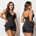 Pijama Baby Doll Sexy Short Doll Feminino Detalhe de Renda Luxo