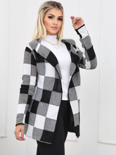 Cardigan Xadrez Sobretudo Lã Inverno Gola Chic Feminino Top