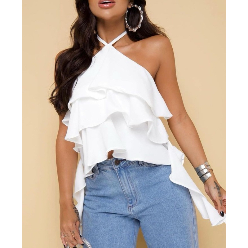 Blusinha Feminina Bata Camadas Babado Tendência Moda Blogueira Envio Rápido