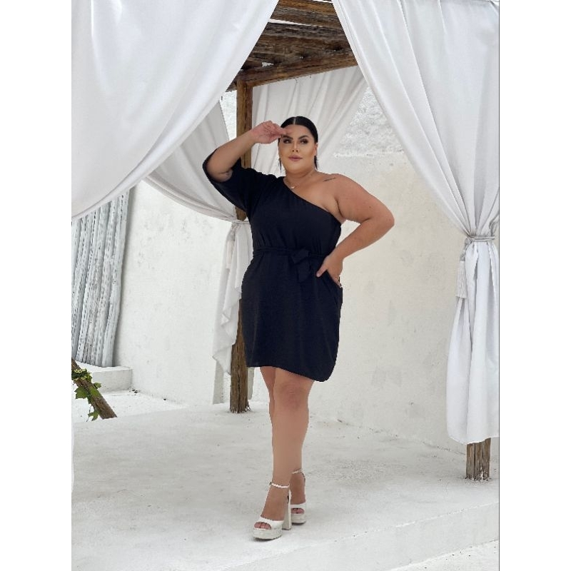Vestido Plus Size Curto Com Faixa – Nelima