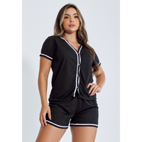 Promoção Pijama Curto Em Malha Blogueirinha Short e Blusa Amamentação Botões