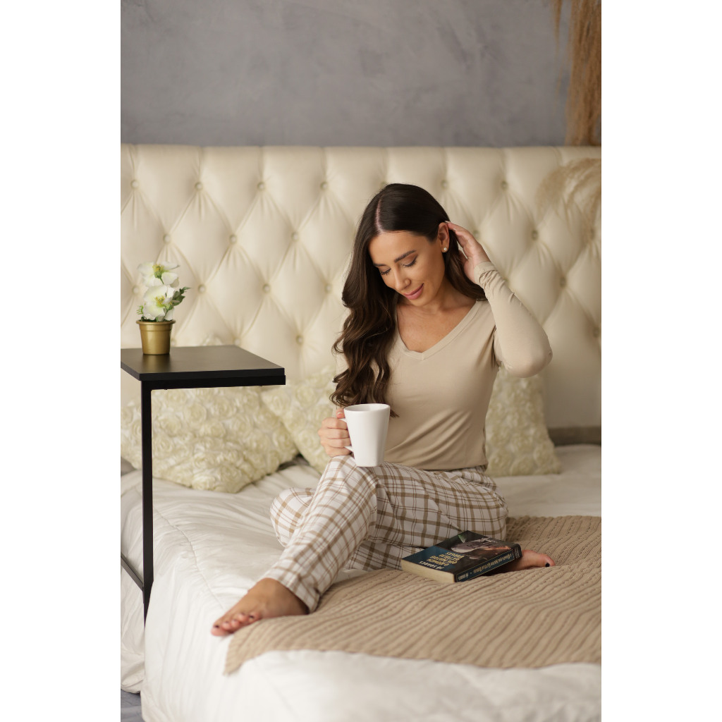 Pijama Feminino de Mangas Compridas de Malha Xadrez - Nelima