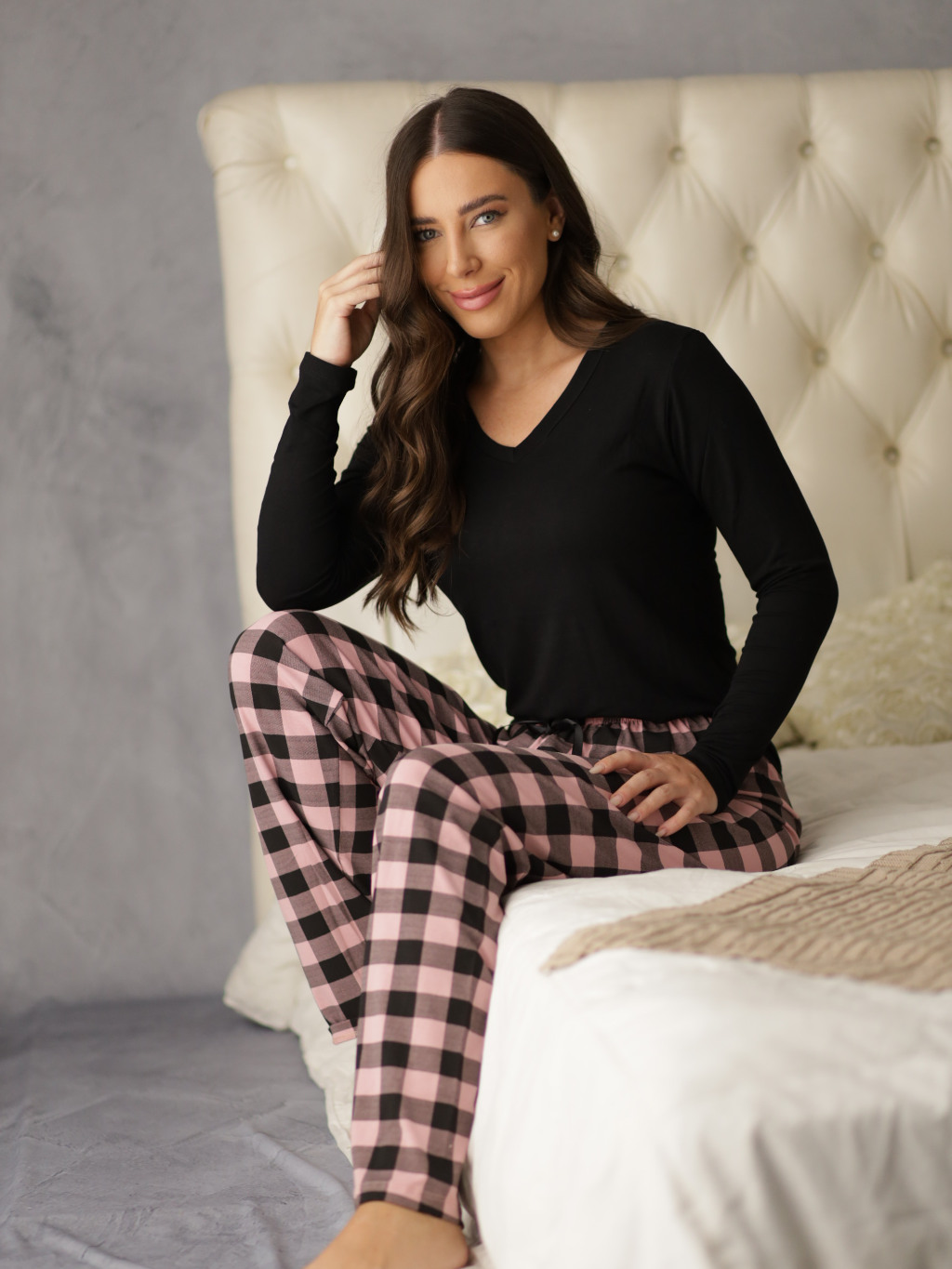 Pijama Xadrez Longo Fechado Feminino Manga Comprida