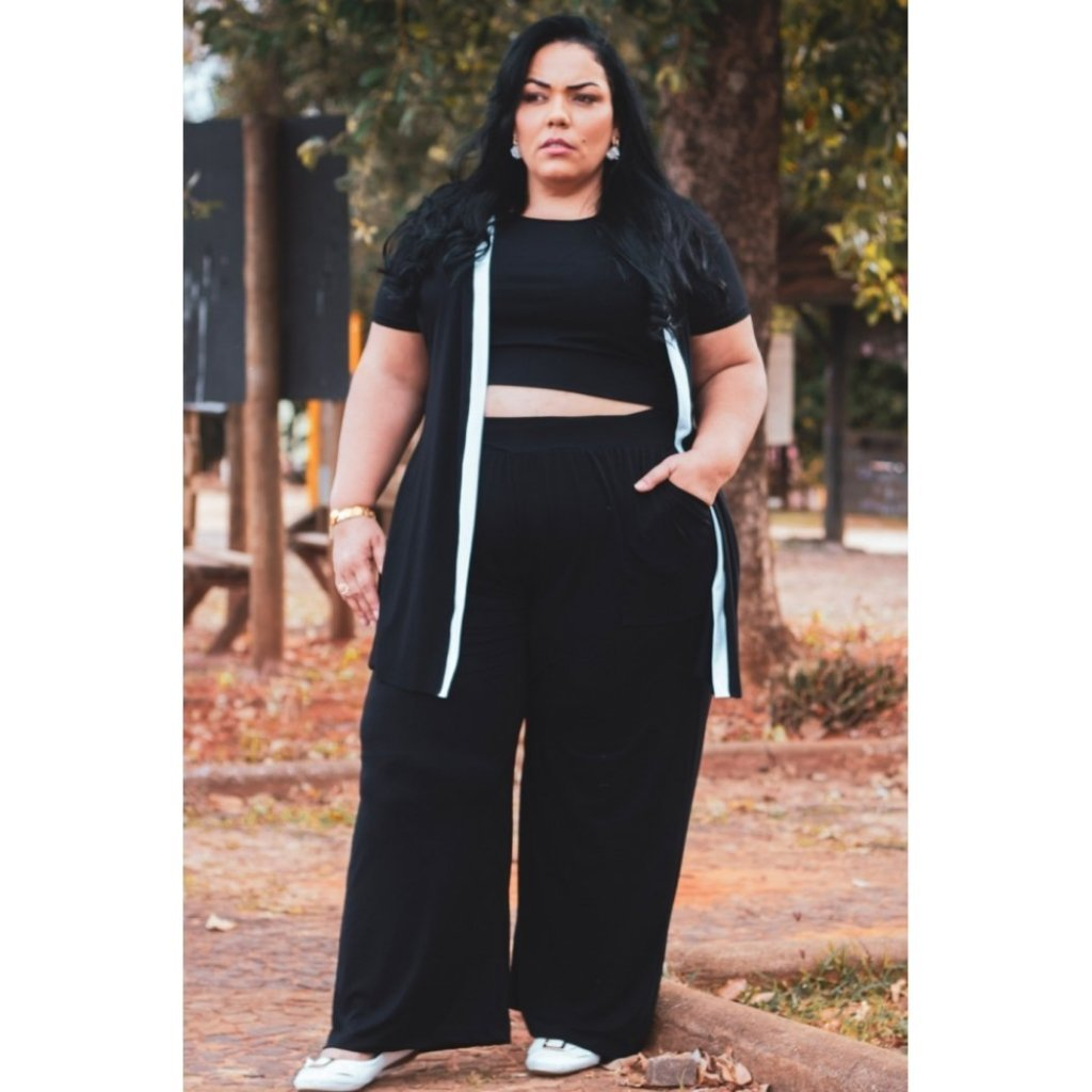 Calça Pantalona Plus Size Feminina Elástico Na Cintura Tecido Duna