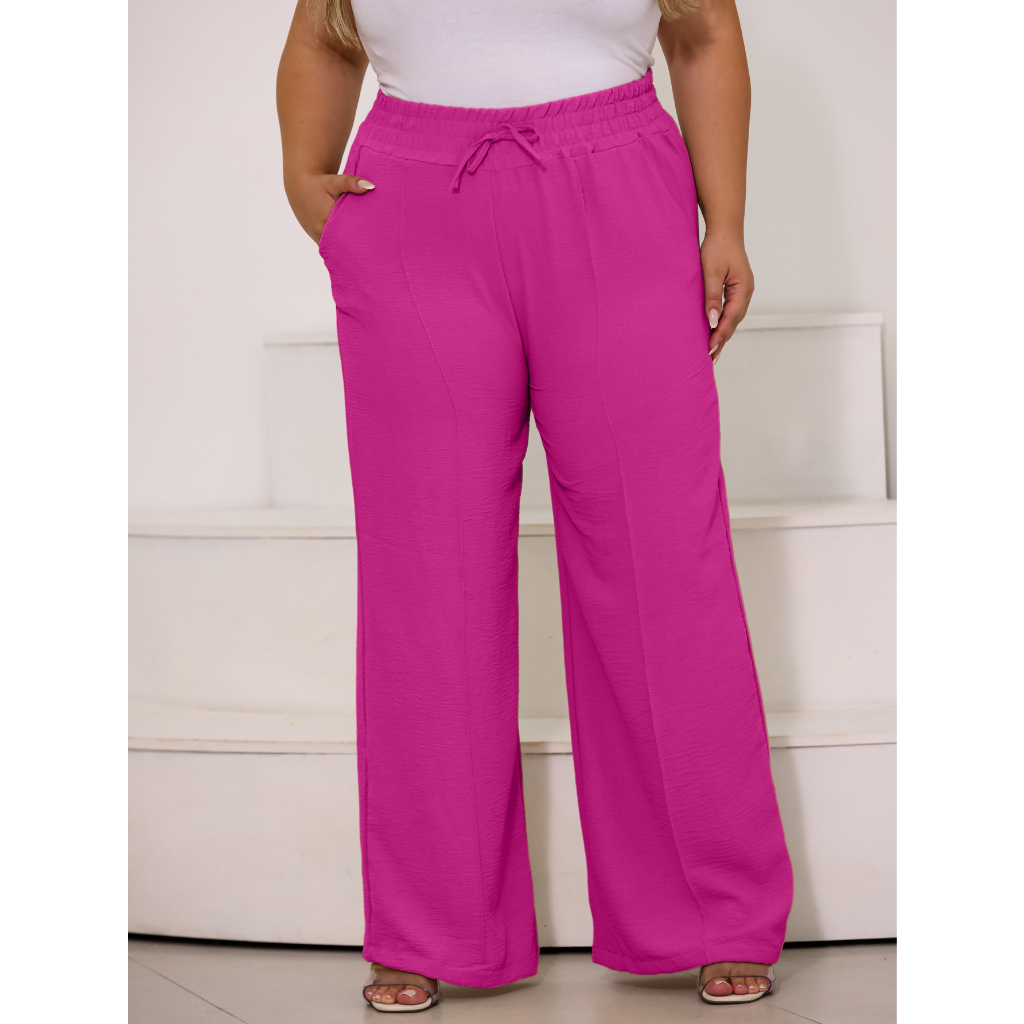 Calça Pantalona Plus Size com Bolsos – Cintura Alta - Nelima