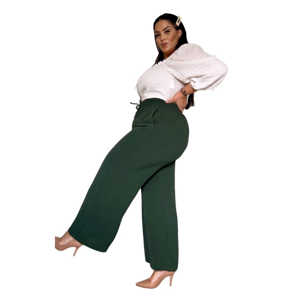 Calça Pantalona Plus Size com Bolsos – Cintura Alta - Nelima