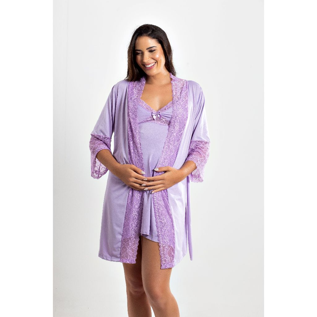 Camisola de Amamentação com Robe Luxo – Nelima