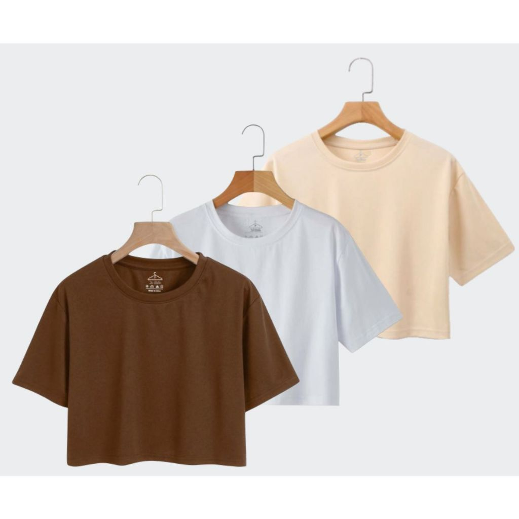 Kit 3 Camisetas Cropped Femininas 100% Algodão – Nelima
