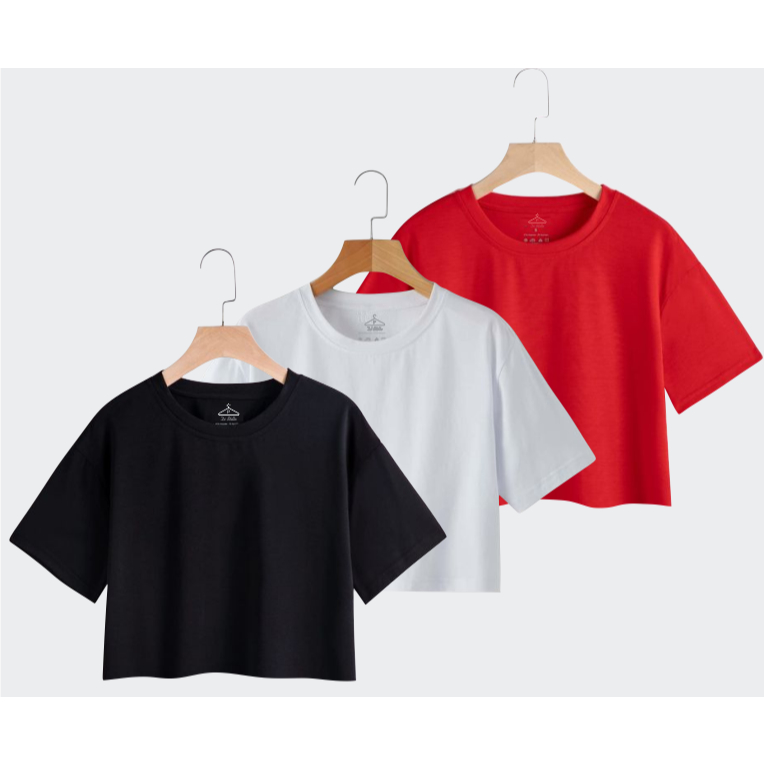 Kit 3 Camisetas Cropped Femininas 100% Algodão – Nelima