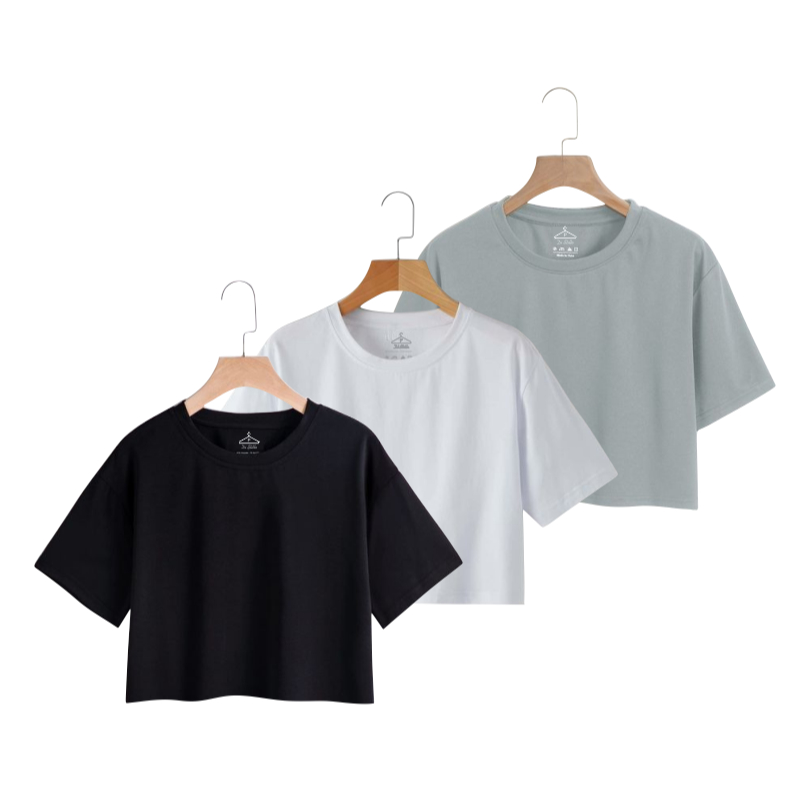 Kit 3 Camisetas Cropped Femininas 100% Algodão – Nelima