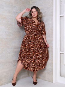 Vestido Transpassado Manga Curta Feminino Com Fenda Lateral Duna Soltinho