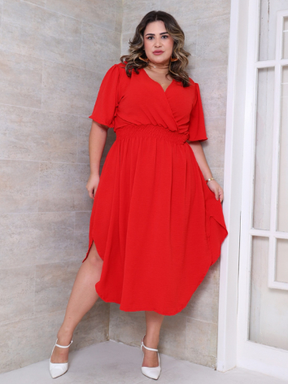 Vestido Transpassado Manga Curta Feminino Com Fenda Lateral Duna Soltinho