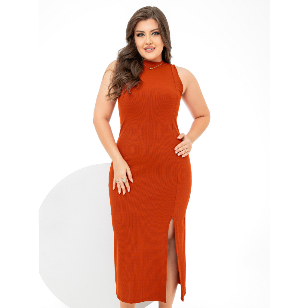 Vestido Midi Plus Size com Fenda – Nelima