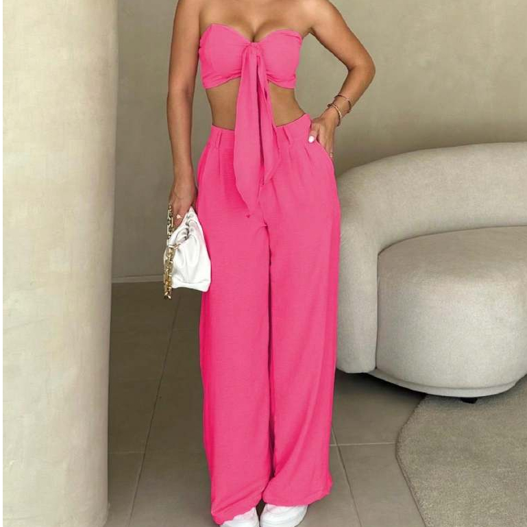 Conjunto Feminino Cropped e Calça Pantalona - Nelima