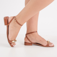 SANDÁLIA FEMININA RASTEIRINHA LANÇAMENTO METAL BOLD ENFEITE LESMA CONFORTÁVEL CASUAL
