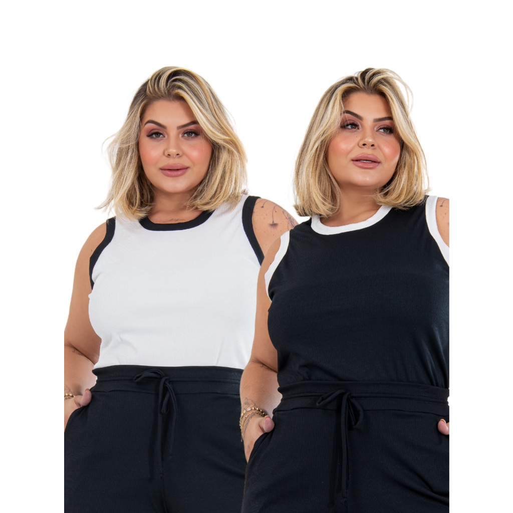 Kit 2 Blusas Regata Plus Size Canelada – Nelima