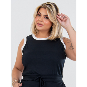 Kit 2 Regatas Blusa Plus Size Feminina Bicolor Canelado Alta Elasticidade Zero Transparência Verão Veste Até G4 Moda