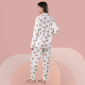 Pijama Feminino de Seda com Manga longa e Calça - Nelima