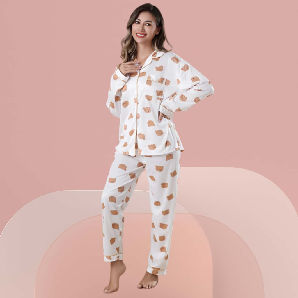 Pijama Feminino de Seda com Manga longa e Calça - Nelima