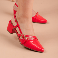 Scarpin Feminino Bico Fino com Tiras e Fivela – Salto Baixo Bloco Confortável | 34 ao 40