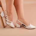 Scarpin Feminino Bico Fino com Tiras e Fivela – Salto Baixo Bloco Confortável | 34 ao 40