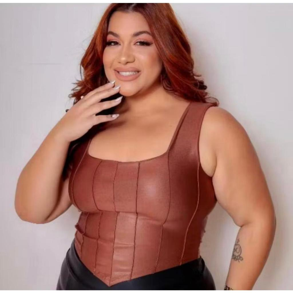 Cropped Alça Feminina Corselet Plus Size Moda Tendencia 2025