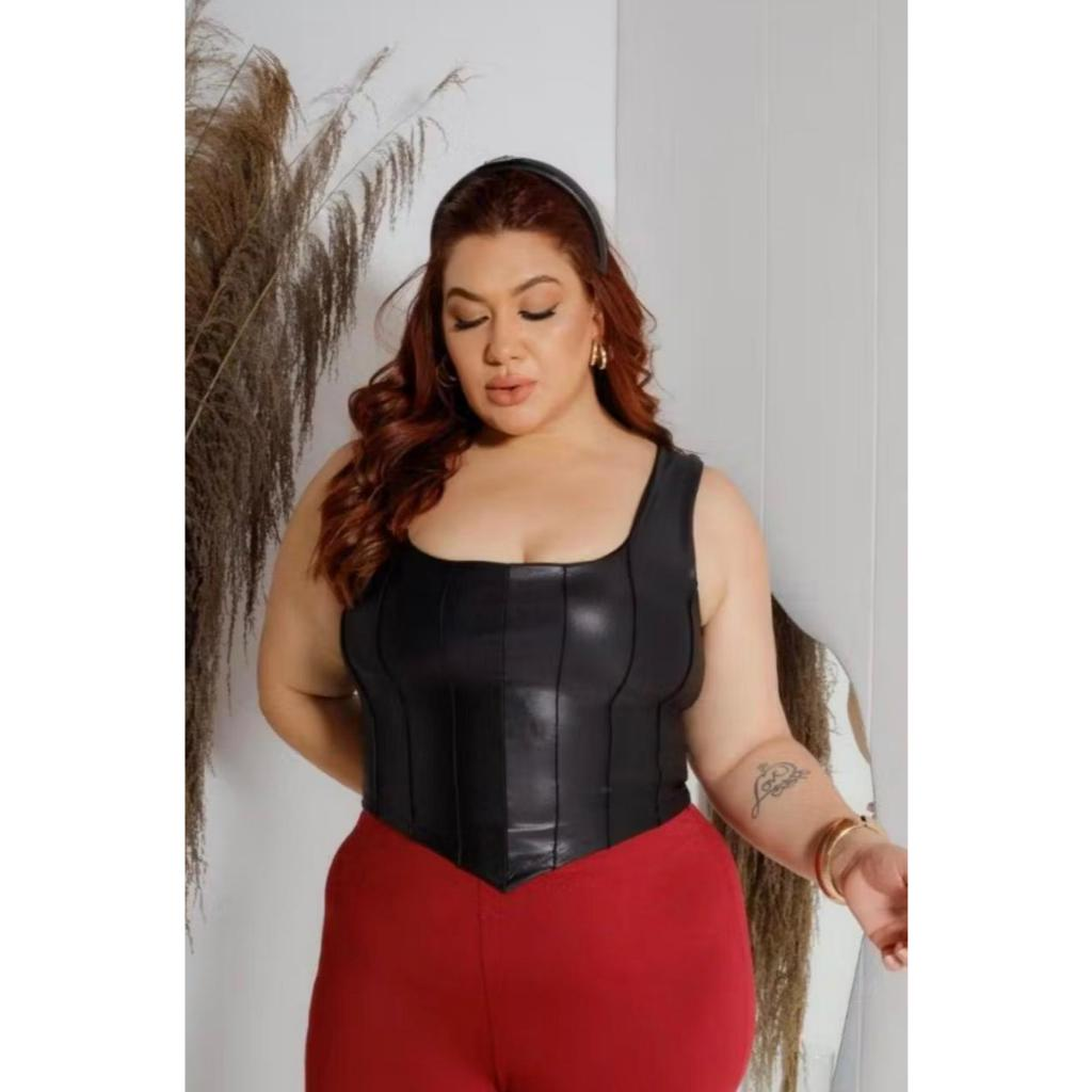 Cropped Alça Feminina Corselet Plus Size Moda Tendencia 2025