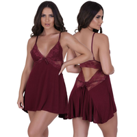 Kit 3 Camisolas Com Calcinha Feminina Sexy de Renda e Microfibra Sensual sem Bojo