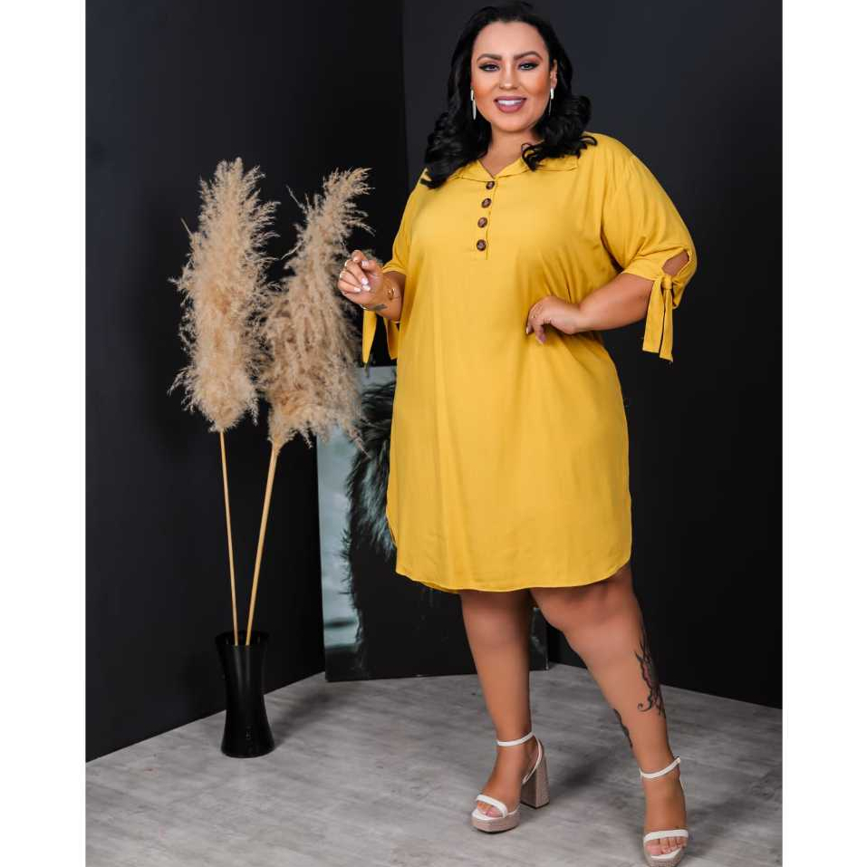 Vestido Chemise Plus Size em Visco Linho – Nelima