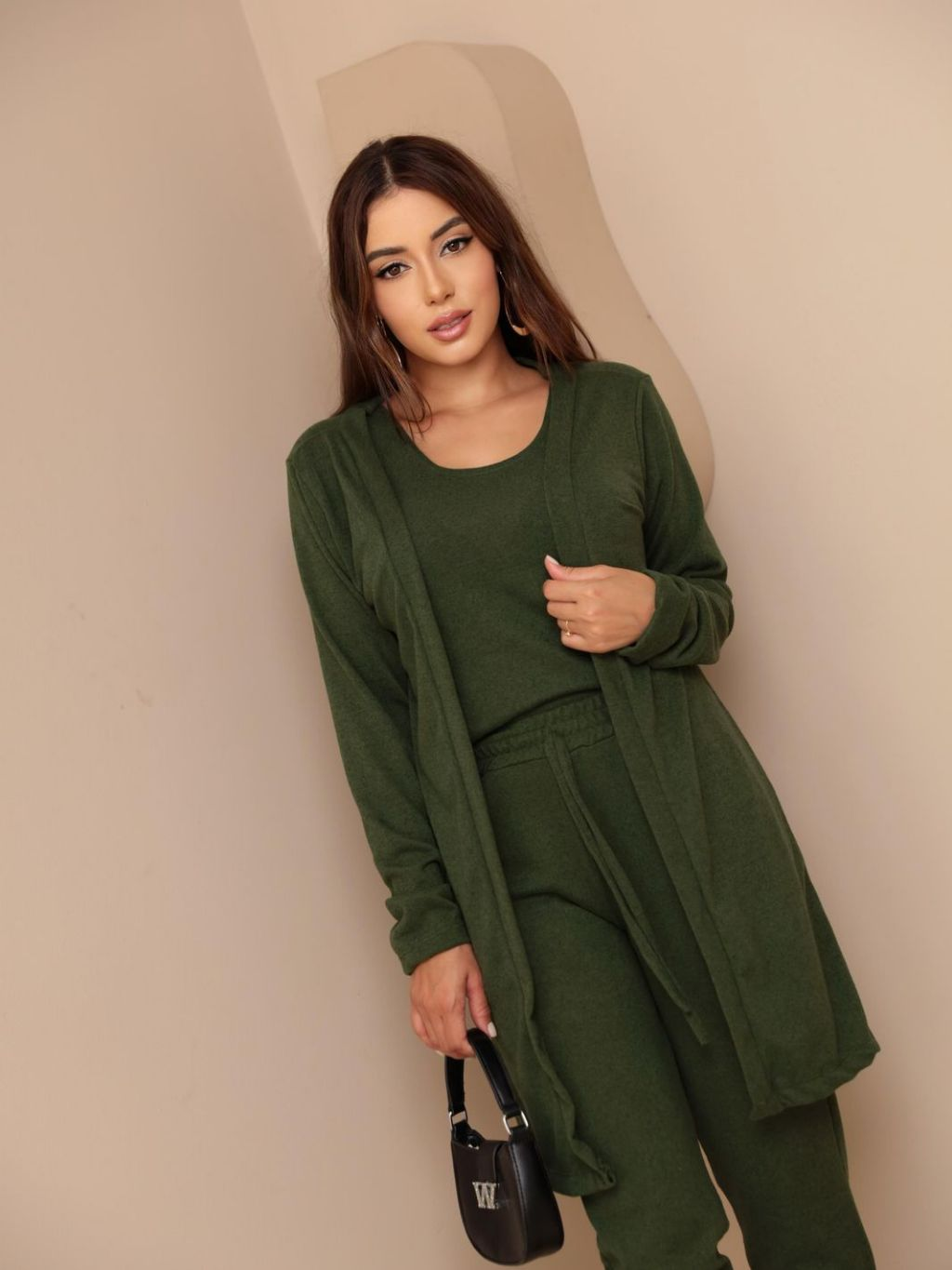 CONJUNTO FEMININO LANZINHA 3 PEÇAS REGATA CARDIGAN E CALÇA