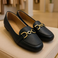 MOCASSIM FEMININO PRETO EM NAPA COM FIVELA DOURADA – ELEGÂNCIA E CONFORTO DO 34 AO 40