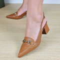 SCARPIN FEMININO BICO FINO COM CALCANHAR ABERTO E ENFEITE METALIZADO – SALTO BLOCO 5CM