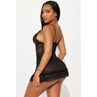 Camisola de Tule Transparente e Renda com Calcinha