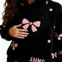 Pijama Feminino Inverno Peluciado Soft Com Capuz Orelhinhas Fofo Conjunto Quente Confortável