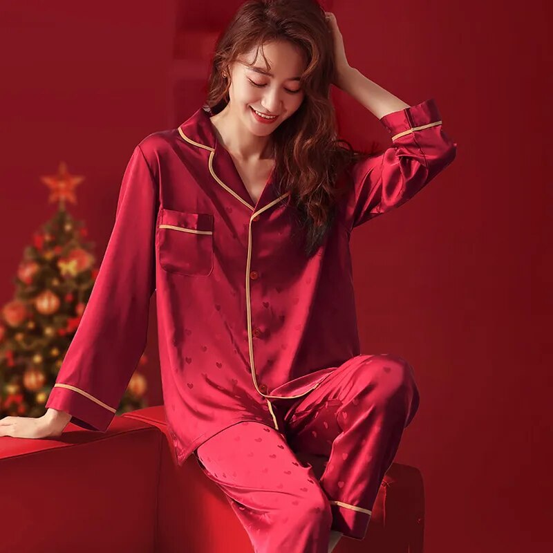 Conjunto de Pijama de Seda Bettina para Mulheres na Primavera e Outono - Nelima