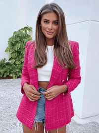 Blazer Feminino Elegante de Tweed com Botões Prateados - Nelima