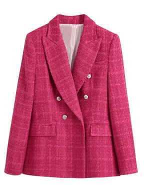 Blazer Feminino Elegante de Tweed com Botões Prateados - Nelima