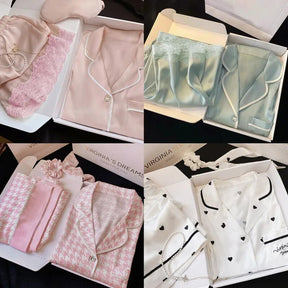 Conjunto de Pijama Loungewear Feminino de Seda Satinada com Renda e Cardigan de Lapela - Nelima